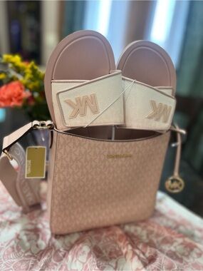 Michael Kors Pale Pink Logo Tote with Matching Slide Sandals